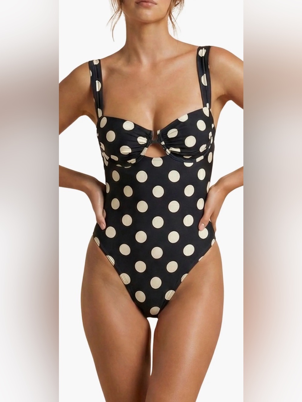 NEW Montce Bella Polka Dot One Piece Swimsuit L Black White Underwire Sz XS